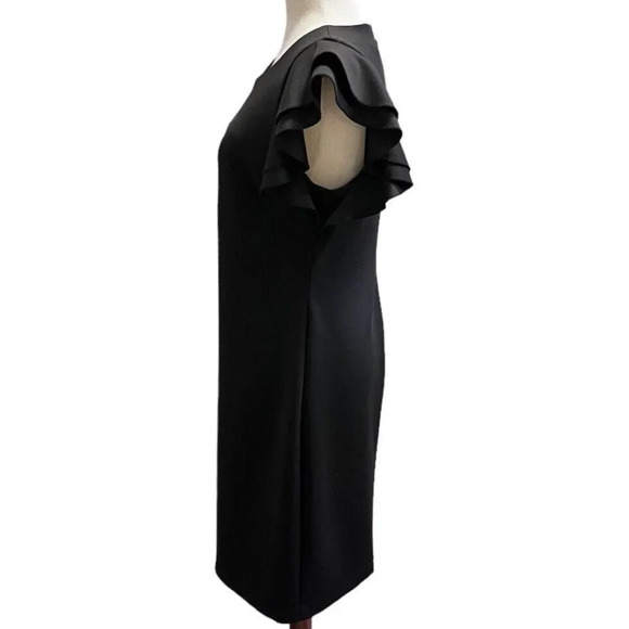 Tommy Hilfiger Scuba Crew Neck Flutter Ruffle Cap Sleeve Dress Black Size 10 - Picture 4 of 11